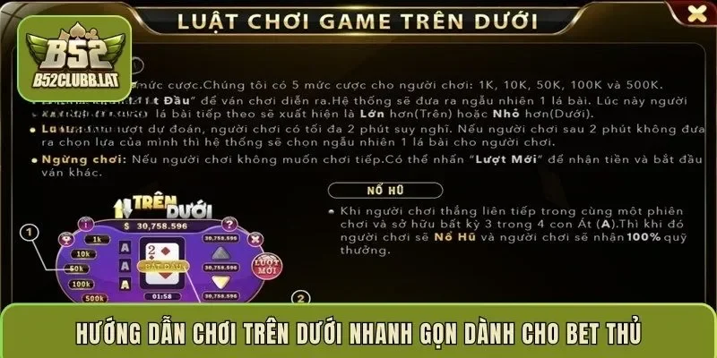 Hướng dẫn chơi Trên Dưới nhanh gọn dành cho bet thủ
